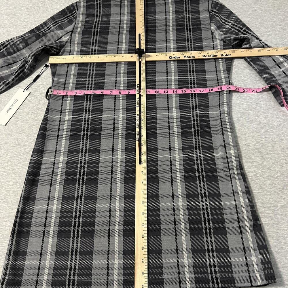 Calvin Klein Knit‎ Dress Womens 12 Black Gray Plaid 3/4 Sleeve Pullover Dressy - Picture 8 of 11